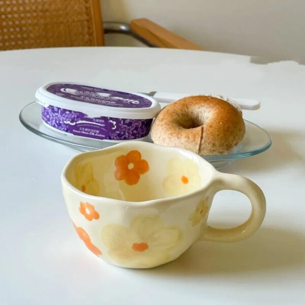 orange_flower Irregular Ceramic Flower Mugs
