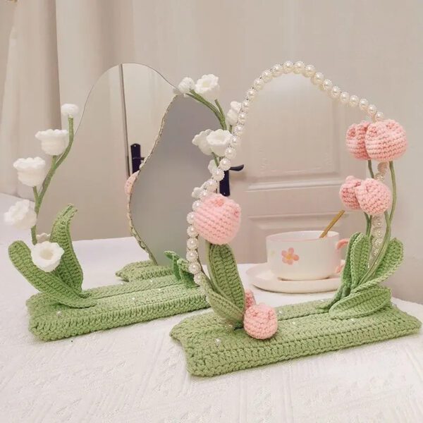 light_green Hand Wooven Flower Makeup Mirror