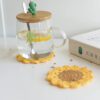 Hand-Knitted Sunflower Round Coaster