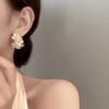 4 White Shell Flower Pearl Hoop Earrings