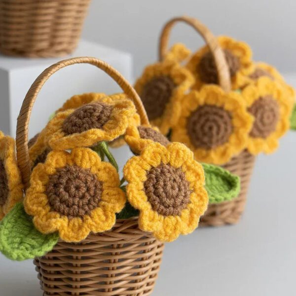 3 Crocheted Sunflower Basket