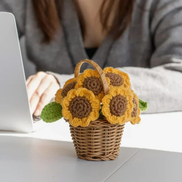 4 Crocheted Sunflower Basket