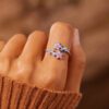 Sterling Silver Purple Flower Crystal Ring