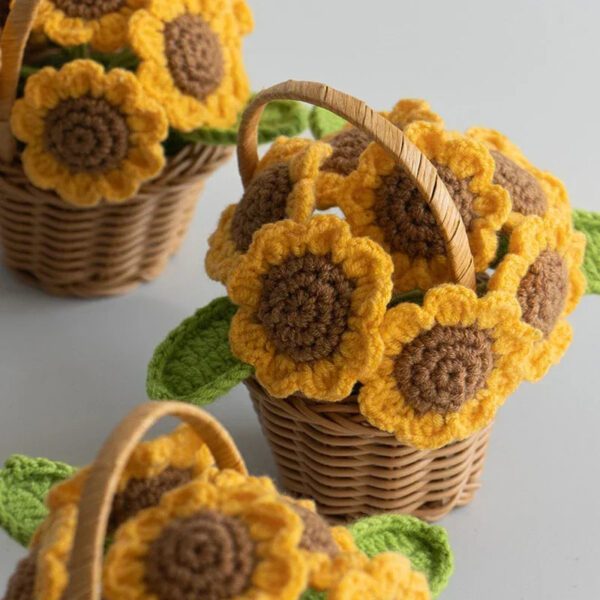 5 Crocheted Sunflower Basket
