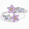 Sterling Silver Purple Flower Crystal Ring