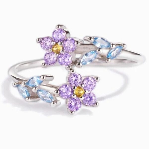 Sterling Silver Purple Flower Crystal Ring