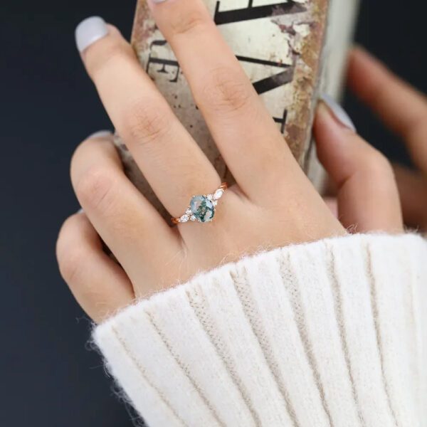 2 Oval Moss Agate Stone Ring