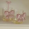 2 3D Pink Bow Glass Cup