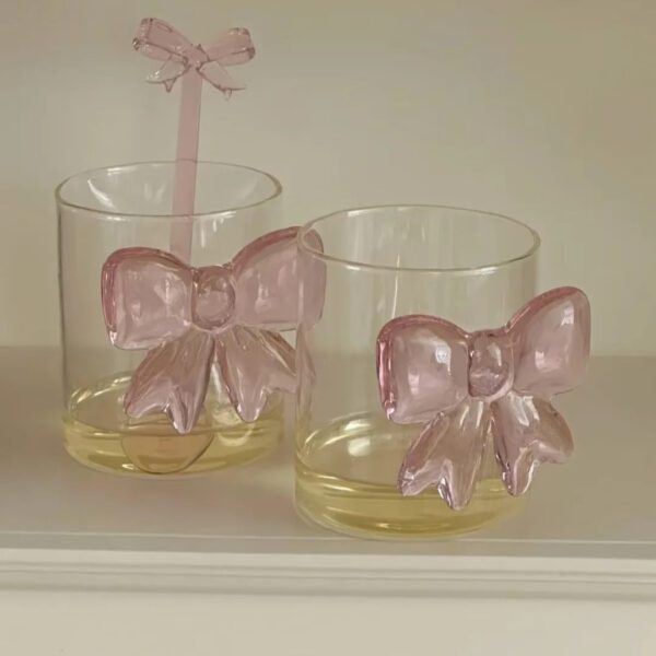 2 3D Pink Bow Glass Cup