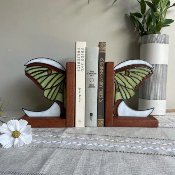 2 Iridescent Glass Butterfly Wing Bookends