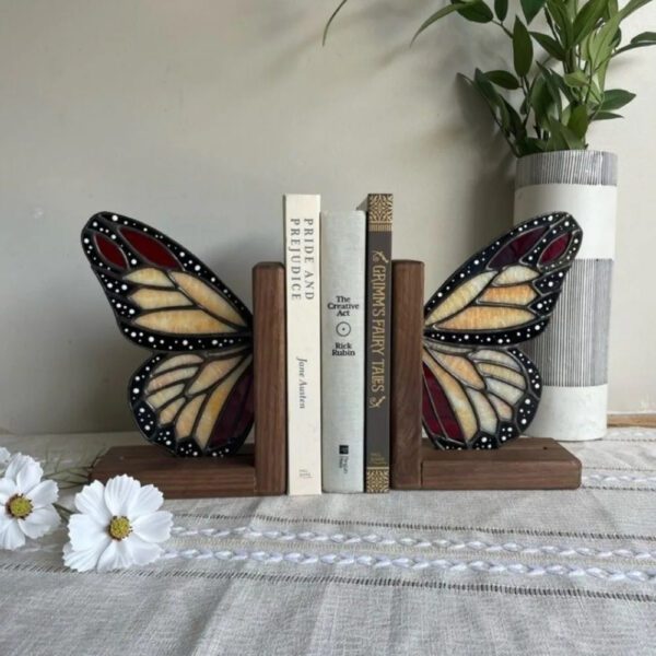 Iridescent Glass Butterfly Wing Bookends