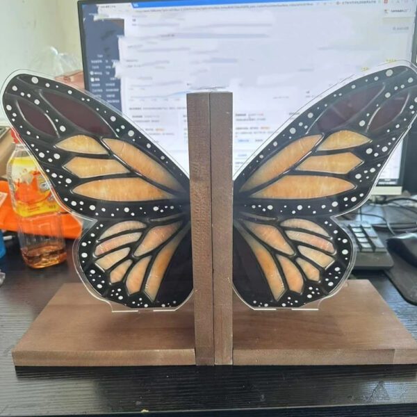 3 Iridescent Glass Butterfly Wing Bookends