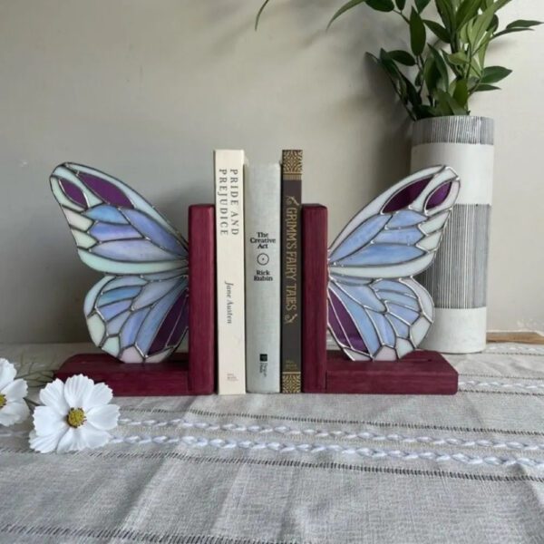 5 Iridescent Glass Butterfly Wing Bookends