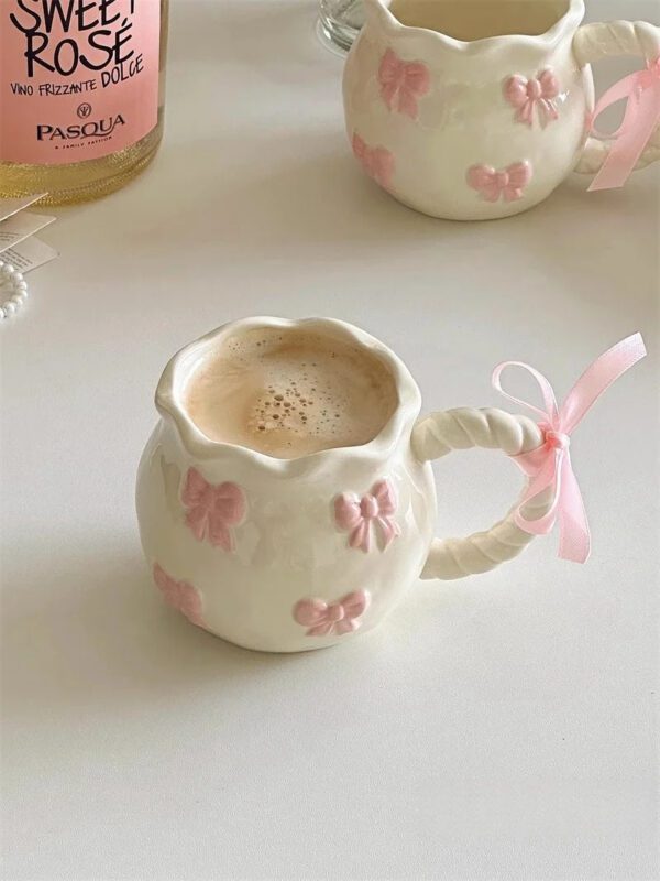6 Pink Relief Bow Ceramic Mug