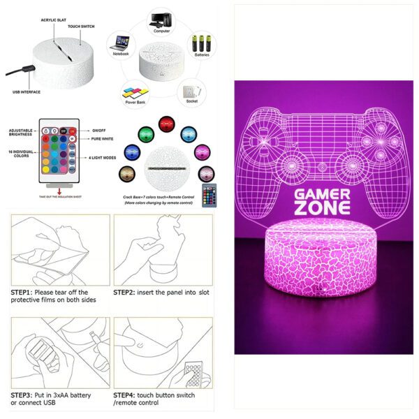 Neon Gamer 3D Night Light