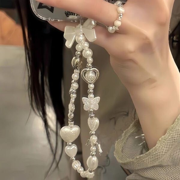 White Beaded Phone Charm