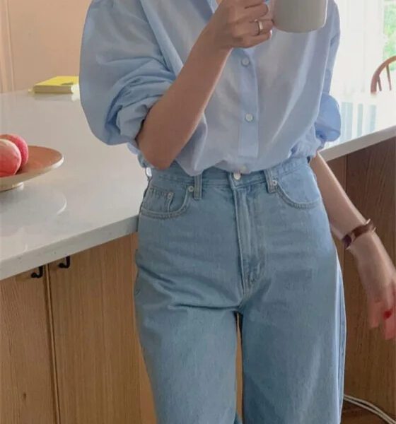 Loose Fit Summer Solid Blue Shirt