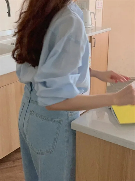 Loose Fit Summer Solid Blue Shirt