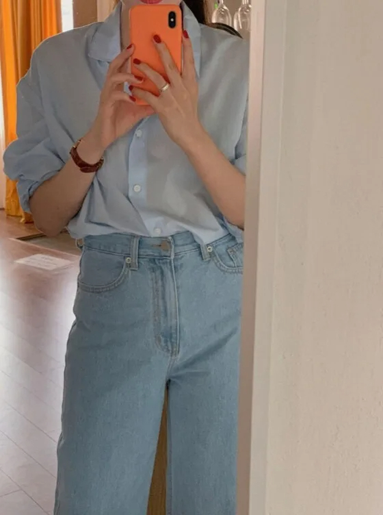 Loose Fit Summer Solid Blue Shirt