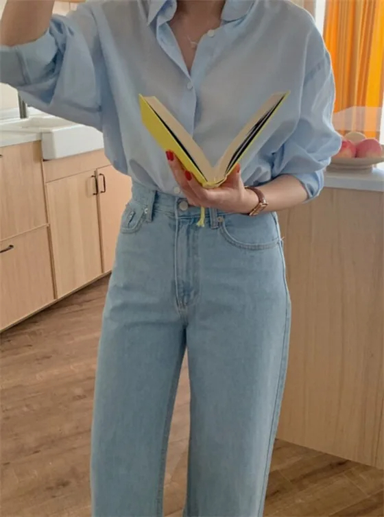 Loose Fit Summer Solid Blue Shirt